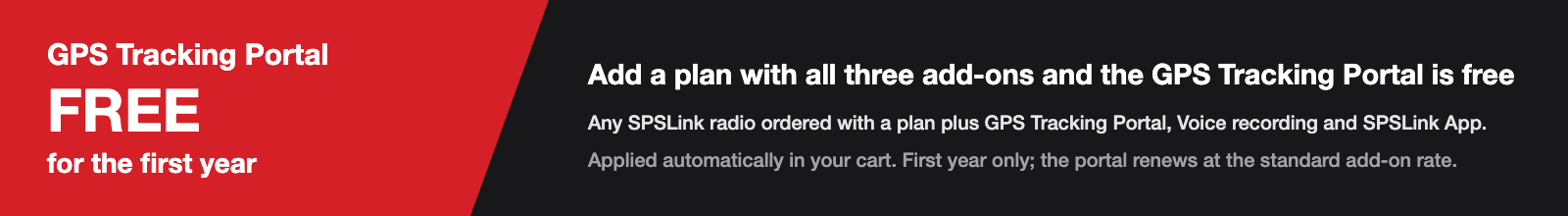 GPS Tracking Portal free for the first year with an SPSLink plan and all three add-ons
