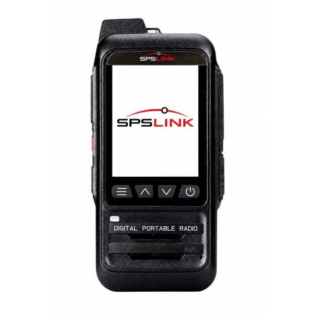 SPSLink Trek push to talk radio, front view with 2.4 inch color display