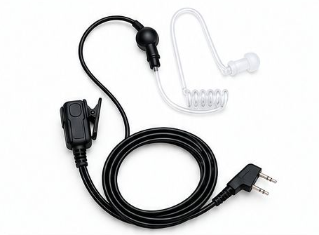 SPSLink surveillance earpiece with clear acoustic tube and in-line push to talk microphone